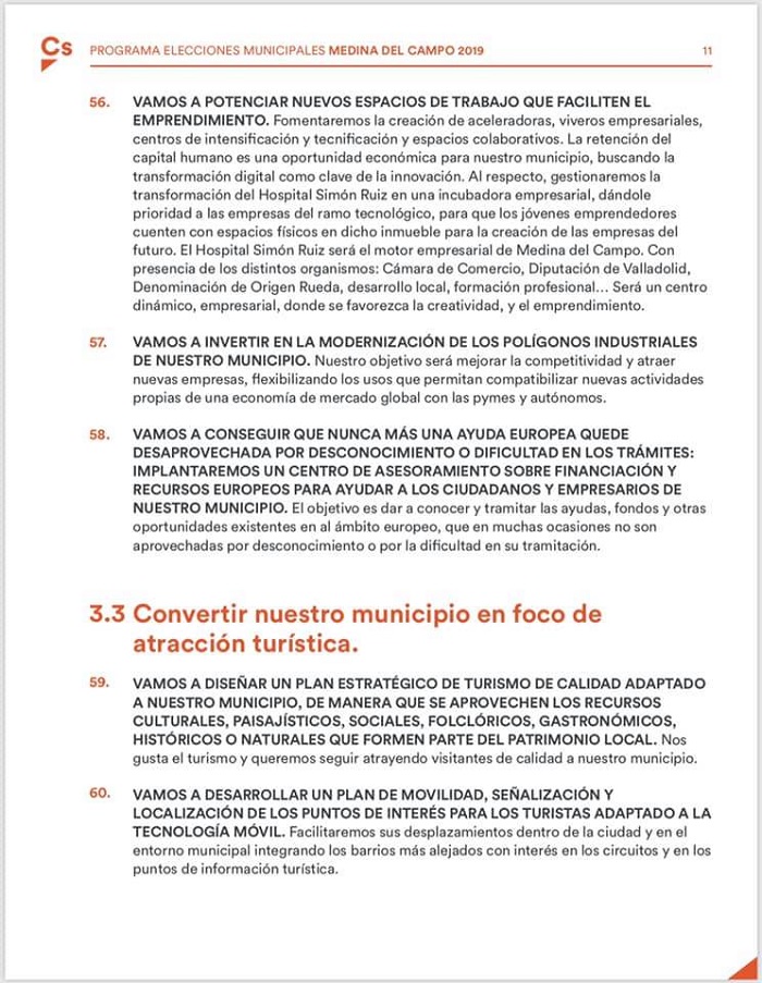 CIUDANOS - PROGRAMA ELECTORAL MUNICIPAL DE MEDINA DEL CAMPO 2019 - REGRESAMOS