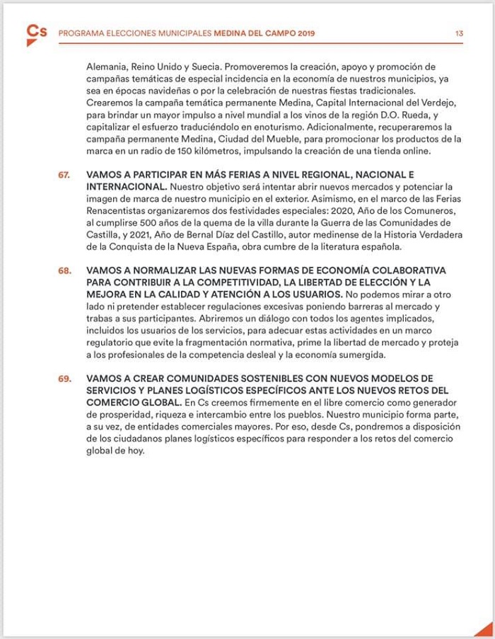 CIUDANOS - PROGRAMA ELECTORAL MUNICIPAL DE MEDINA DEL CAMPO 2019 - REGRESAMOS