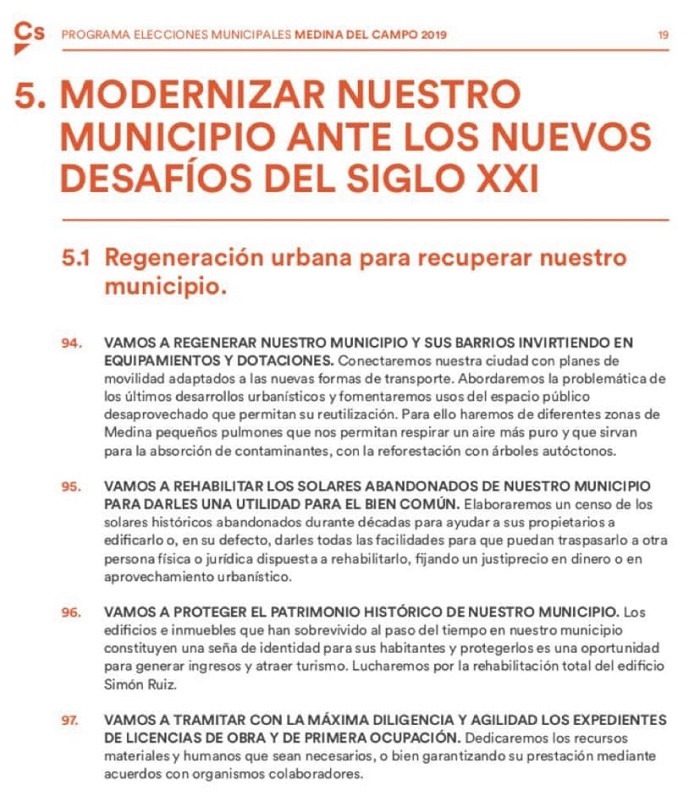 CIUDANOS - PROGRAMA ELECTORAL MUNICIPAL DE MEDINA DEL CAMPO 2019 - REGRESAMOS