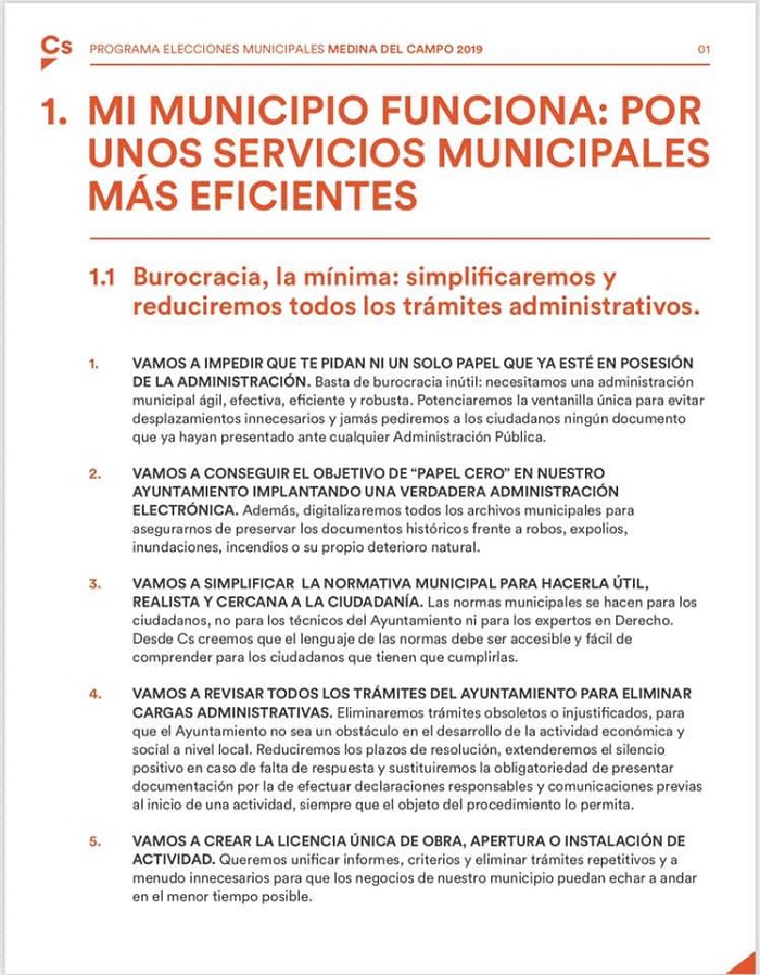 CIUDANOS - PROGRAMA ELECTORAL MUNICIPAL DE MEDINA DEL CAMPO 2019 - REGRESAMOS