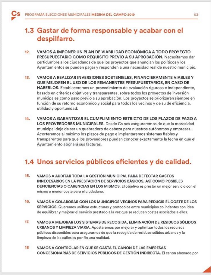 CIUDANOS - PROGRAMA ELECTORAL MUNICIPAL DE MEDINA DEL CAMPO 2019 - REGRESAMOS