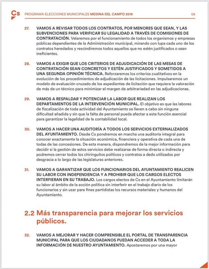 CIUDANOS - PROGRAMA ELECTORAL MUNICIPAL DE MEDINA DEL CAMPO 2019 - REGRESAMOS