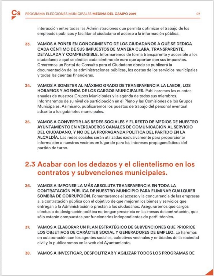 CIUDANOS - PROGRAMA ELECTORAL MUNICIPAL DE MEDINA DEL CAMPO 2019 - REGRESAMOS