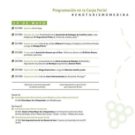 Toda la programación de la V Feria de Enoturismo en Medina del Campo. Puede ampliarse