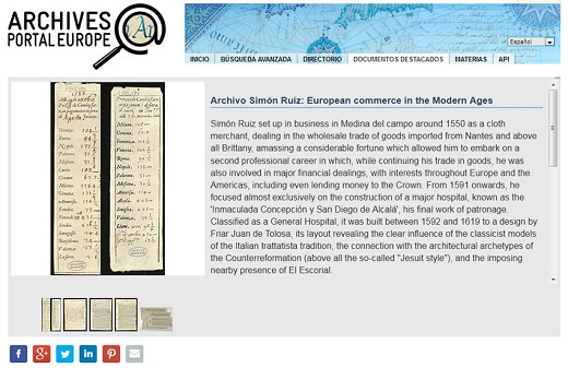 El Archivo de Simón Ruiz, en "Documentos Dstacados" del portal Europeo e Archivos.