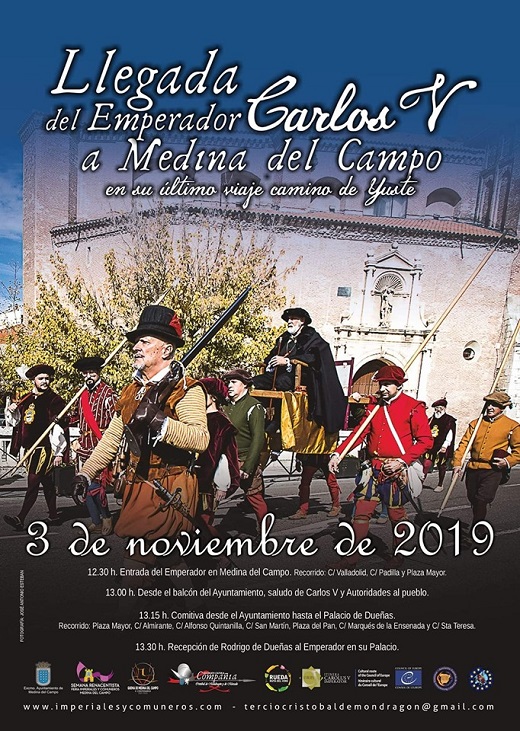 Cartel anunciador de la llegada del Emperador Carlos V a Medina del Campo en su último viaje camino de Yuste obra de Jose Antonio Esteban.