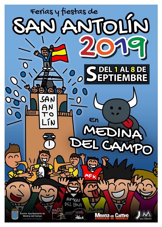 Jesu Medina posa con su obra, el cartel de las Fiestas de San Antolín 2019