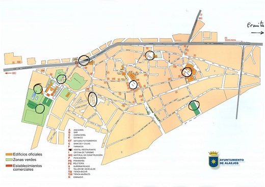 Plano ubicación lugares en Alaejos con Wifi4EU

