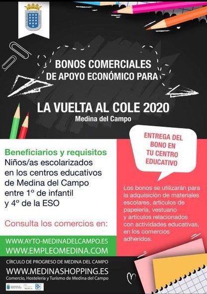 Cartel presentando los Bonos Comerciales de Apoyo Económico para la vuelta al cole 2020.