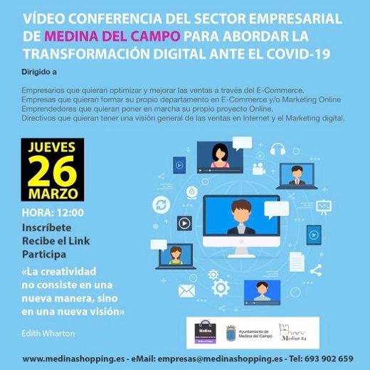 Cartel Cita online entre los empresarios medinenses para abordar la transformación digital ante el COVID19