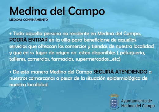 Ayuntamiento de Medina del Campo. Medidas confinamiento.