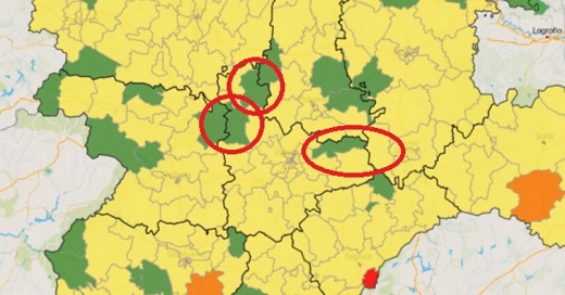 Imagen del mapa de contagios por coronavirus en los últimos 7 días