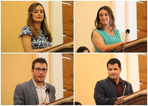 Cristina Blanco (Cs Medina del Campo), Olga Mohíno (Medina Primero), José María Magro (PSOE Medina del Campo) y Jorge Barragán (Gana Medina) // Imágenes: La Voz de Medina
