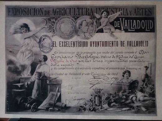 Concesión de la medalla de oro por la invensión de las lonas impermiables en la exposición de agricultura industria y artes de Valladolid. PUEDE AMPLIARSE.