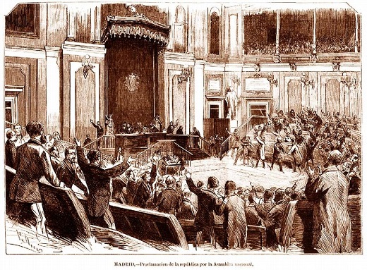 La Asamblea Nacional poclamó el 11 de febrero de 1873 la Primera República Española