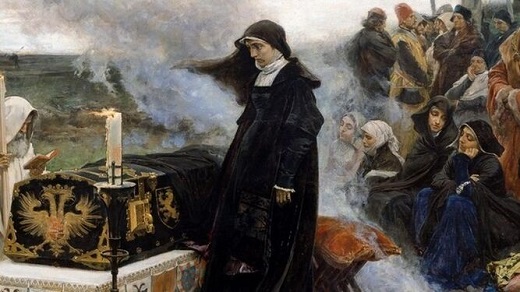 Juana la Loca ante el cadaver de Felipe, en un cuadro de Pradilla