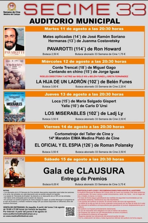 A la venta de entradas para finalizar la 33 Semana de Cine Medina Del Campo.