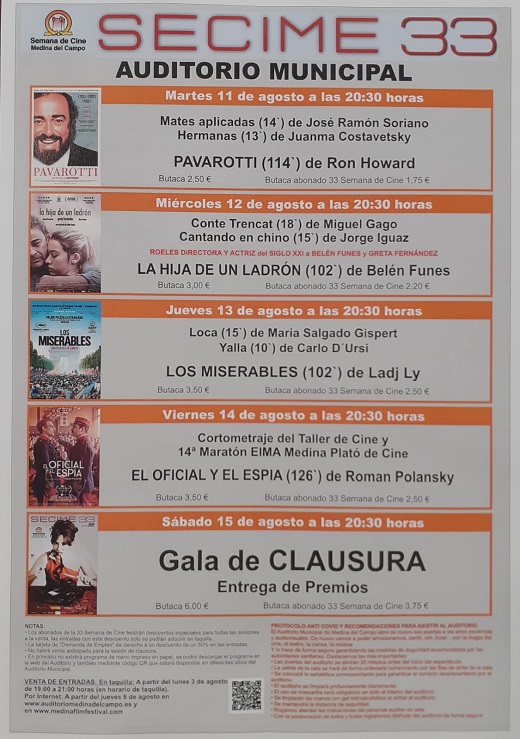 Reanidación contenidos pendientes de la 33 edición de la Semana de Cine de Medina del Campo.
