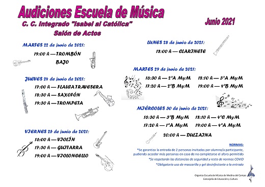 La Escuela Municipal de Música organiza una agenda de audiciones en torno al ‘Día Mundial de la Música’ y un taller de improvisación como actividad paralela al próximo festival ‘Jazz Medina 2021’