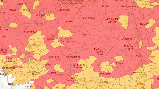 En rojo las zonas no autorizadas, en amarillo las autorizadas con controles específicos