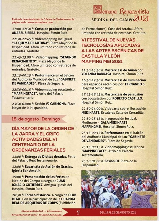Cartel peogramación de la X Semana Renacentista 2021 de Medina del Campo