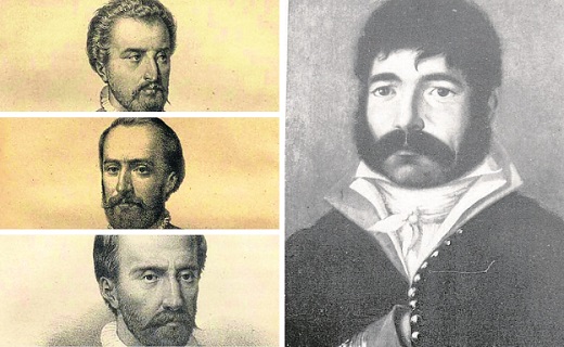 De arriba a abajo, Francisco de Maldonado, Juan Bravo y Juan de Padilla; a su izquierda, Juan Martín, El Empecinado.