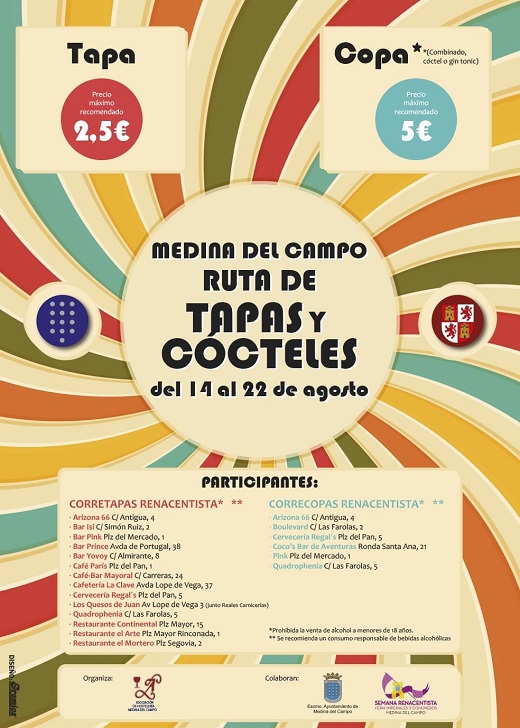 Cartel de ruta de tapas y copas