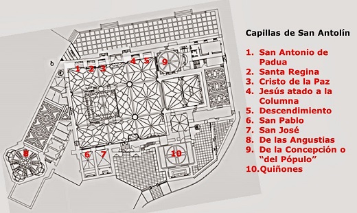 Planta con la distribución de las capillas (4). Las indicaciones son mías