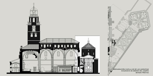 Sección de la colegiata con la ubicación de la capilla y planta de la misma (4)