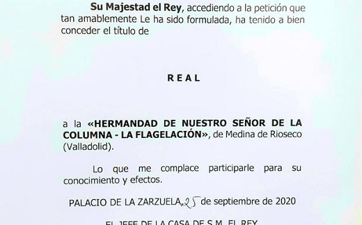 Carta remitida desde el palacio de la Zarzuela.