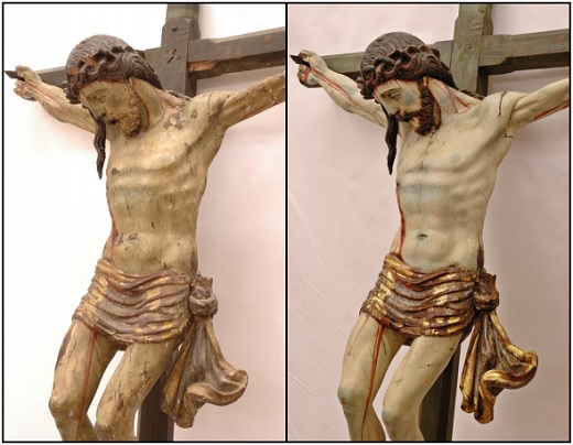 Restauración del Cristo Crucificado, realizada por Francisco José Boldo, Taller de Restauración de Arte con la financiación de la Asociación “Mujeres en Igualdad” de Medina del Campo.