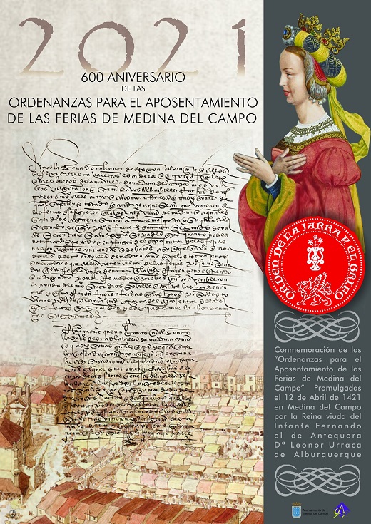 Cartel anunciador conmemoraión 600 aniversario de las Ordenanzas para el Aposentamiento de las Ferias de Medina del Campo. 