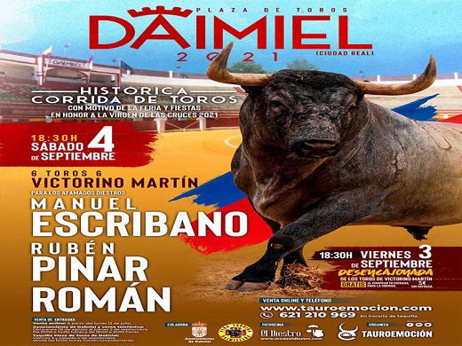 Cartel corrida de toros el día 04/09/ 2021 en la plaza de toros de Medina del Campo