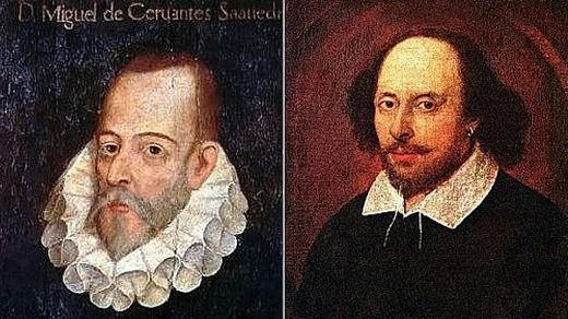 Miguel de Cervantes Sahavedra y supuesto Miguel de Cervantes (no se conoce su verdadero rostro) y William Shakespeare.