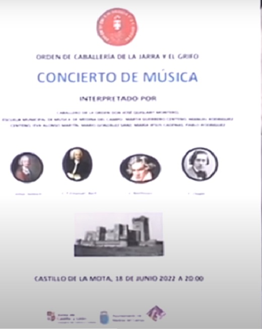 Cartel Concierto en el Castillo de la Mota organizado por la Orden de Caballería de la Jarra y el Grifo.