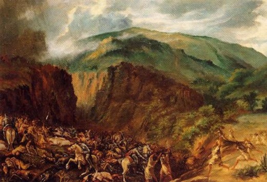 Representación de la Primera Batalla de Acentejo en Tenerife por Gumersindo Robayna