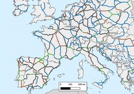 Mapa futuro de las redes ferroviarias estratégicas en Europa. SH