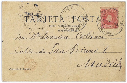Reverso de la postal donde consta la destinataria: Lorenza Cobián // Archivo Casa-Museo Pérez Galdós