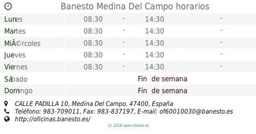Horario de nuestra Oficina en Medina del Campo. Horario de nuestra Oficina en Medina del Campo.