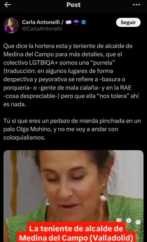 Captura de pantalla del tuit publicado por la senadora 