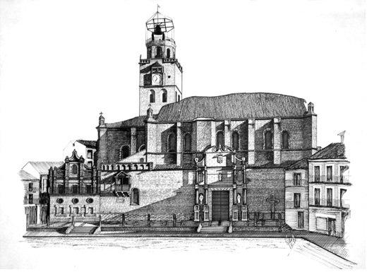 Iglesia Colegiata de San Antol&iacute;n de Medina del Campo. Dibujo a plum&iacute;n de Juan Antonio del Sol Hern&aacute;ndez.