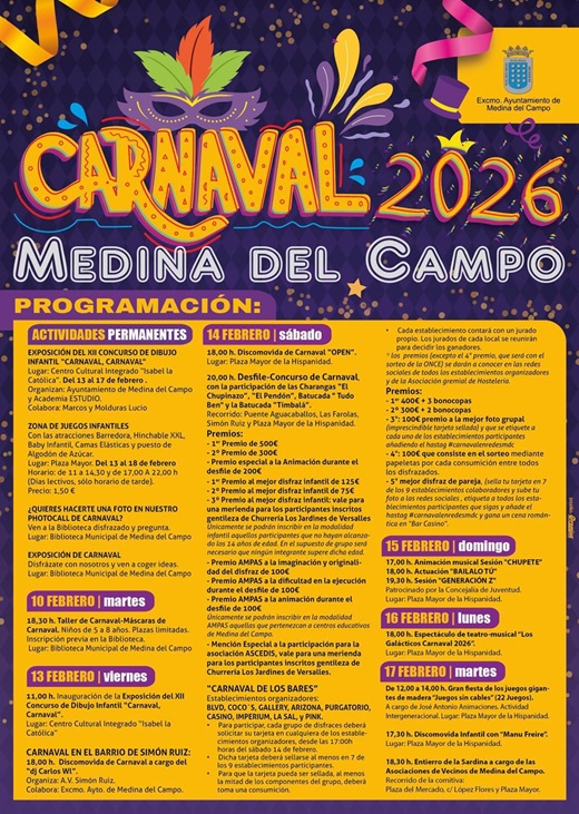 Cartel programci&oacute;n Carnaval 2026 en Medina del Campo