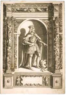 Giovanni Bautista Fontana (dibujo) / Dominicus. Custodio (grabado). Grabado calcográfico, en Armamentarium. Heroicum. Augsburgo, 1603