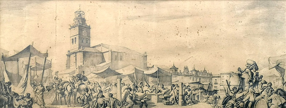 Feria en la Plaza Mayor de Medina del Campo. José María García Fernández, «Castilviejo». 1959-1960. Dibujo a lápiz sobre papel / 100 x 40 cm (sin marco). Colección de Cecilio José Blanco Martínez. Obra depositada en la Fundación.Museo de las Ferias ( REGRESAMOS ) Feria en la Plaza Mayor de Medina del Campo. José María García Fernández, «Castilviejo». 1959-1960. Dibujo a lápiz sobre papel / 100 x 40 cm (sin marco). Colección de Cecilio José Blanco Martínez. Obra depositada en la Fundación.Museo de las Ferias ( REGRESAMOS )